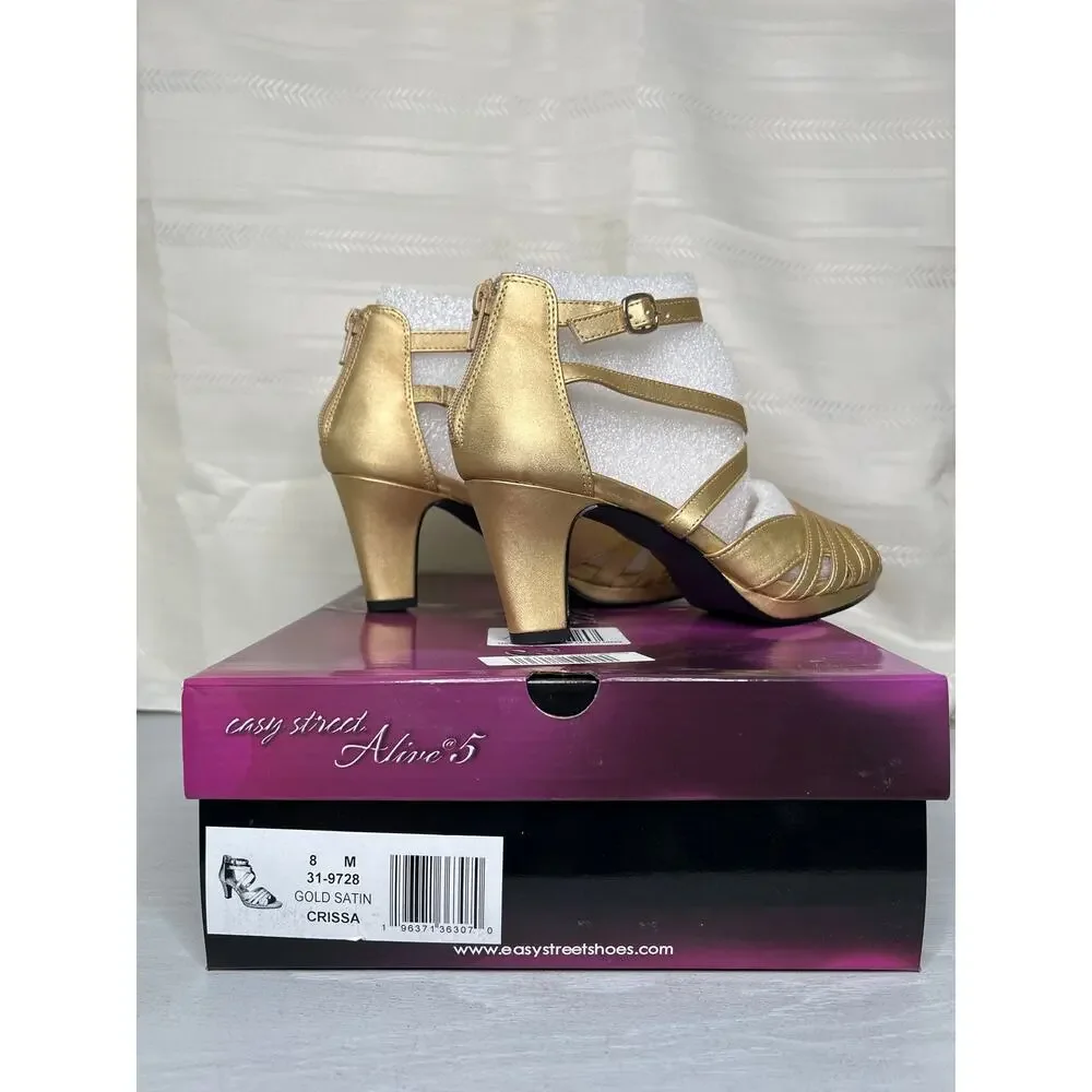Easy Street Crissa Platform Dress Sandals Gold Satin Womens Size 8M